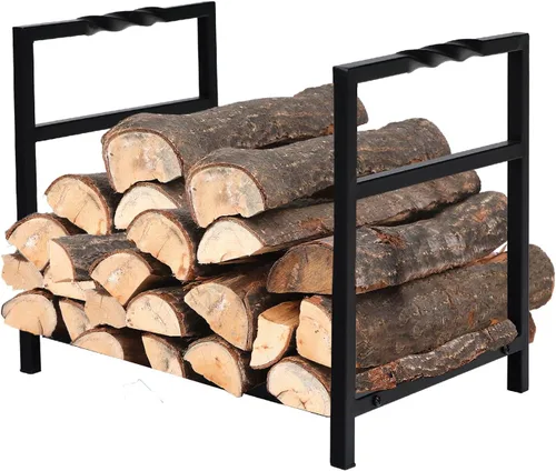 Vista 11 de PHI VILLA Estante de leña de 2 capas resistente, soporte de doble capa para leña de chimenea, estante de almacenamiento con clasificación