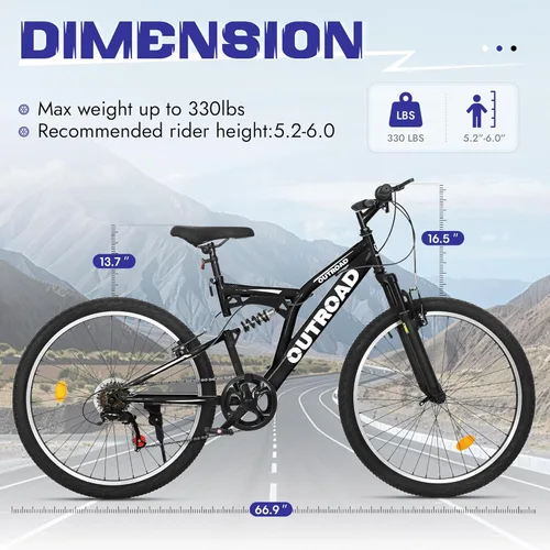 Vista 5 de 26 Inch Mountain Bike for Adult Men Women, 7 Speed Mountian Bicycle with Dual V Brake Suspension MTB Bicycle, Multiple