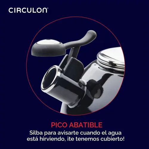Vista 6 de Circulon Tetera silbante esmaltada en acero con boquilla abatible, 2 cuartos de galón - negro
