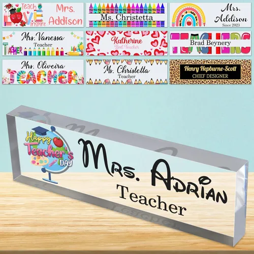 Vista 8 de Placa de nombre de escritorio personalizada para profesores, placa de identificación de bloque de acrílico personalizada para oficina, placa