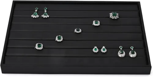 Vista 13 de Exhibición de joyería plana de 12 rejillas de cuero PU negro