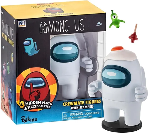 Vista 2 de Among Us White Crewmate Ink Stamper - Sombrero de émbolo de huevo, figura de 5 pulgadas, recuerdo de fiesta
