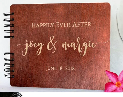 Vista 15 de Libros de invitados de boda de madera personalizados (11 x 8.5 pulgadas, tinte de madera de roble) con encanto rústico, álbum de fotos instantáneas