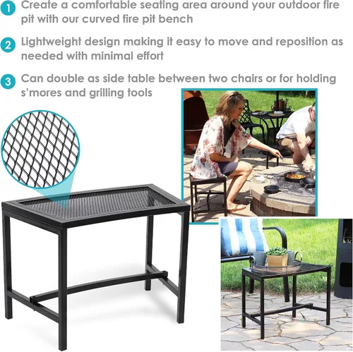 Vista 4 de Sunnydaze Banco curvado de malla para exteriores, juego de banco de metal para patio, asientos exteriores resistentes para patio trasero o hoguera