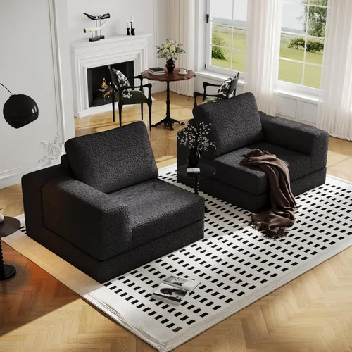 Vista 4 de Sofá seccional modular en forma de nube, sofá modular de combinación DIY para sala de estar, sofás de asiento de amor tejidos únicos con 2