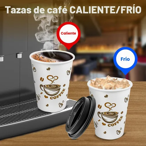 Vista 5 de Ginkgo Tazas de café desechables con tapas, 12 onzas, paquete de 100 unidades, taza de café de papel para llevar para coco caliente, chocolate