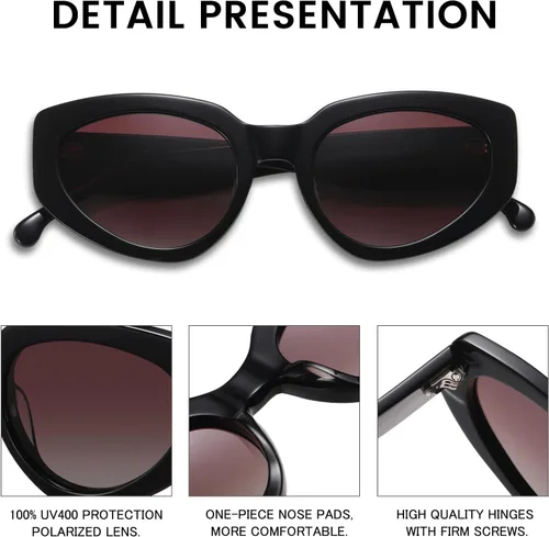 Vista 5 de DUCO Gafas de sol de ojo de gato para mujer, polarizadas, protección UV400, marco de acetato, gafas de sol vintage DC1103