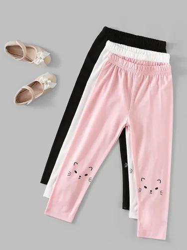 Vista 5 de SOLY HUX Toddler Girl's 3 Piece Elastic Waist Cartoon Cat Print Leggings Pants Casual Trousers
