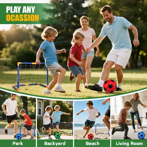 Vista 4 de Soccer Goal Set 23" W×18" H×12" D, Portable Soccer Goal Training Equipment, Mini Soccer Net with 3 Soccer Ball for Sports Game, Soccer Set for Kids