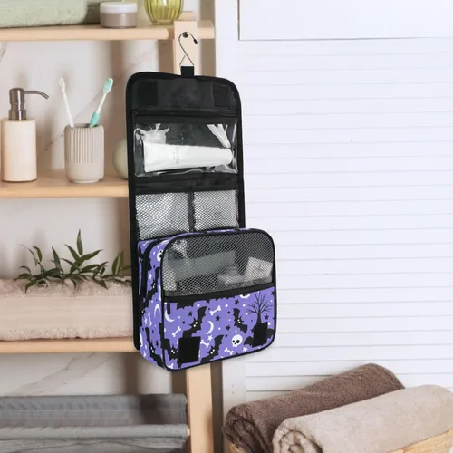 Vista 2 de MNSRUU Hanging Toiletry Bag Bats Satellites Skulls and Trees Travel Makeup bag for Toiletries Portable Travel Toiletry Organizer Cosmetic Bags with
