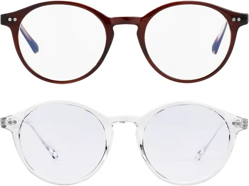Vista 7 de Gleyemor Blue Light Glasses for Men Women, Vintage Round Frame Eyeglasses Leopardo