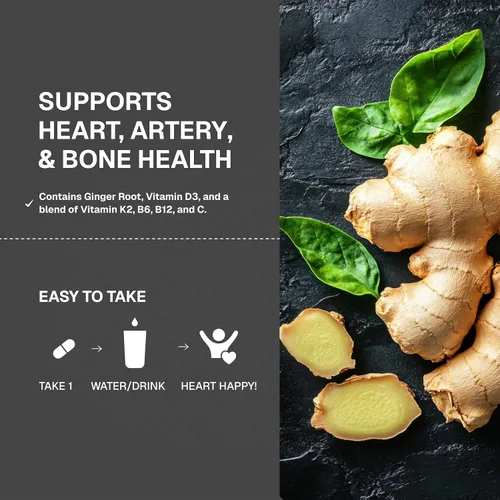 Vista 5 de Weider Artery Health - Flexibilidad arterial y salud cardíaca - con vitamina K2, D3 y jengibre - Apoyo óseo e inmunológico* - Sin gluten y vegano