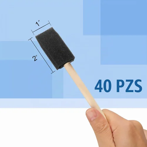 Vista 2 de 40 pinceles de espuma, pinceles de pintura de espuma de 1 pulgada, cepillo de esponja de mango de madera, pinceles para pintar para manchas