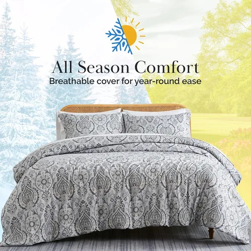 Vista 9 de Southshore Fine Linens - Juego de fundas para edredón de gran tamaño, 3 piezas 22 - Boho Paisley Azul Ceniza