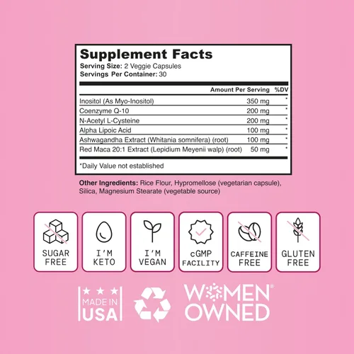 Vista 5 de Apoyo para la fertilidad de SELF NUTRITION para mujeres Concepción para ella, coenzima Q10, ashwagandha, mioinositol y más Apoyo