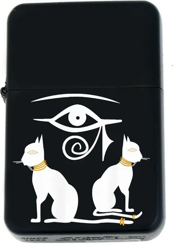 Vista 45 de Faraón, egipcio, tutankamón, cleopatra, ojo de Horus, pirámides-Ankh, leona-diosa única coleccionable s Infinity negro mate encendedores a prueba
