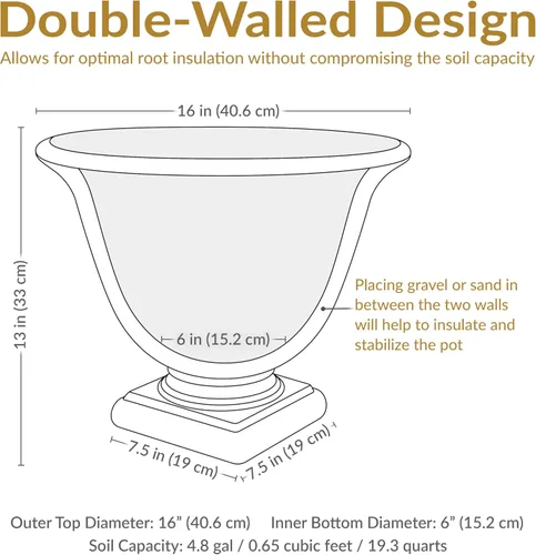 Vista 5 de Sunnydaze Darcy - Maceta de pedestal para exteriores de 16 pulgadas, maceta redonda grande de poliresina con orificio de drenaje perforable, maceta