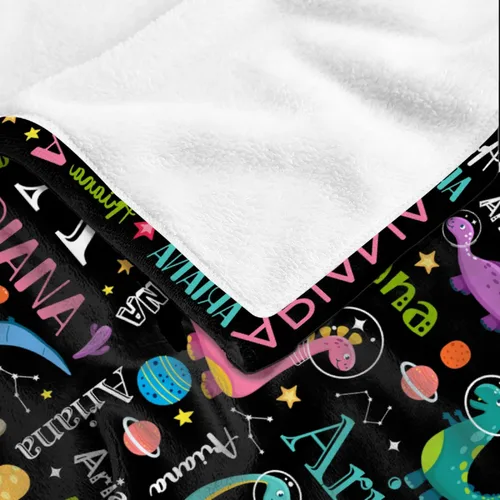 Vista 78 de Manta de regalo personalizada de dinosaurio con nombre para niñas, niños, recién nacidos, dinosaurio, manta personalizada para envolver al bebé
