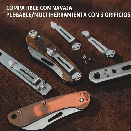 Vista 5 de KeyUnity KA23 - Clip de bolsillo de transporte profundo, 3 agujeros de repuesto para cuchillo y multiherramienta, acero inoxidable, paquete de 3