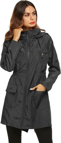 Vista 3 de Lomon - Chaqueta de mujer para la lluvia, impermeable y ligera, con capucha, para exteriores