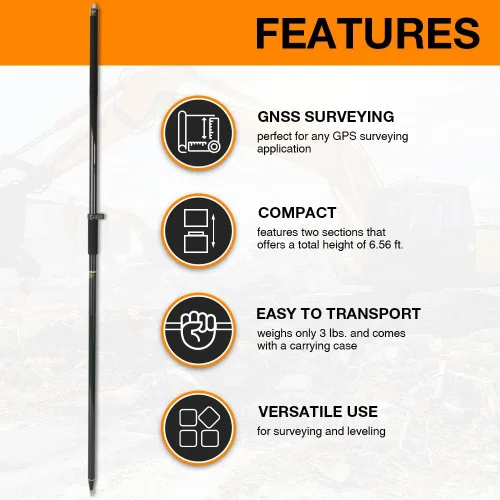 Vista 4 de Polo de inspección de fibra de carbono 2M 2Section Rover Rod GPS Rover Rod 6.5FT/2M 2Sections Diseño para topografía e ingeniería de tierras