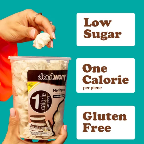 Vista 3 de Don't Worry Galletas de merengue Doble sabor a chocolate y galletas y crema Dulce bajo en azúcar con 4 calorías por unidad Postre keto