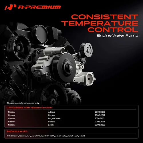 Vista 2 de A-Premium Bomba de agua de motor con junta y polea compatible con Nissan Altima 2002-2013 Rogue 2008-2013 Rogue Select 2014-2015 Sentra 2002-2012