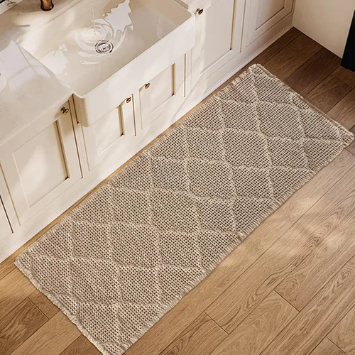 Vista 11 de ZALL Tapete de baño de punto gofre, súper absorbente, antideslizante, color marrón, 17 x 24 pulgadas, patrón geométrico de diamante, lavable a