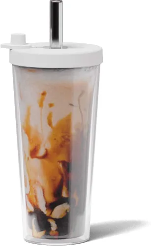 Vista 11 de Dodoko Taza de té Boba/Bubble reutilizable – 17 oz con tapa y pajita; taza de café frío/batido para llevar, color azul brisa