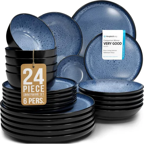 Vista 55 de Juego de vajilla de gres para 4 personas 12 piezas – Juego de platos y cuencos negros mate – Apto para lavavajillas, microondas y resistente a