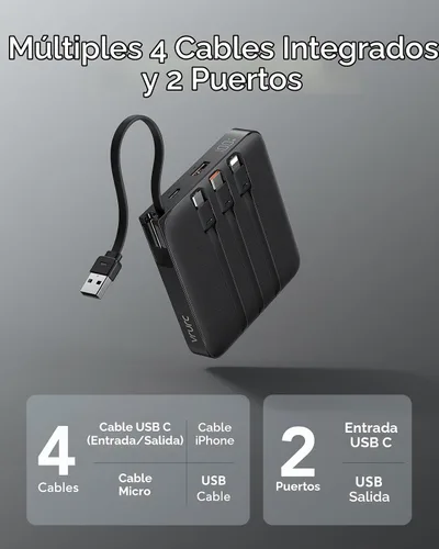 Vista 3 de VRURC Cargador portátil de 20000 mAh de carga rápida de 20 W con 4 cables incorporados