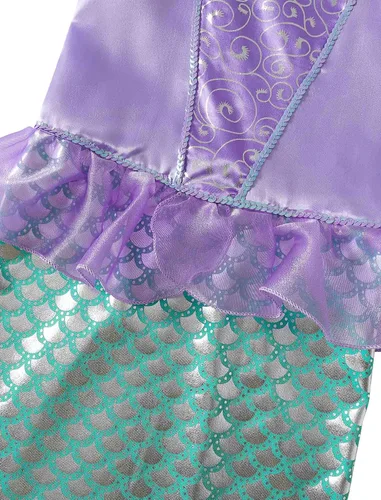 Vista 5 de Ropa de vestir de princesa sirena para niñas pequeñas, disfraz de princesa Ariel para niñas con accesorios Knemmy