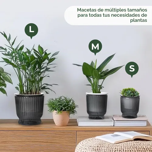 Vista 8 de T4U Self Watering Pots for Indoor Plants 4 Inch 4 Pack Planter Gray gris (Translucent Gray)