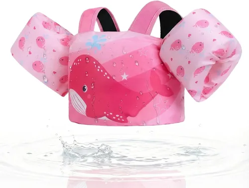 Vista 15 de Gogokids Chaleco de natación para niños pequeños, flotadores para niños de 24 a 66 libras, bonita chaqueta de natación de dibujos animados con arnés