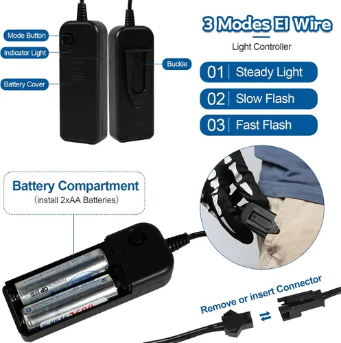 Vista 5 de Máscara de Halloween con luz LED, máscara de miedo de purga con alambre EL, para cosplay, fiestas de disfraces, fiestas de disfraces para niños