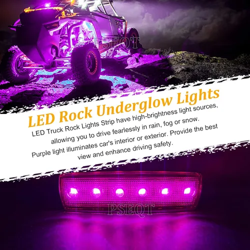 Vista 2 de PSEQT 10 unidades de luces LED de tira de roca para auto, luces de rueda de bajo brillo, kits de iluminación para guardabarros, impermeables