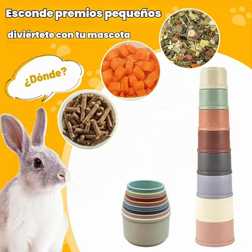 Vista 4 de 8 tazas apilables para conejo, juguetes de conejo reutilizables de Colorido