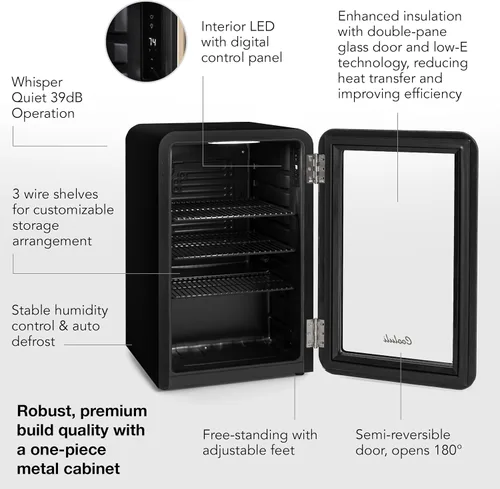 Vista 4 de Cooluli Decor - Mini refrigerador compacto de 2.4 pies cúbicos con puerta de vidrio - Pequeño refrigerador para dormitorio, oficina, residencia