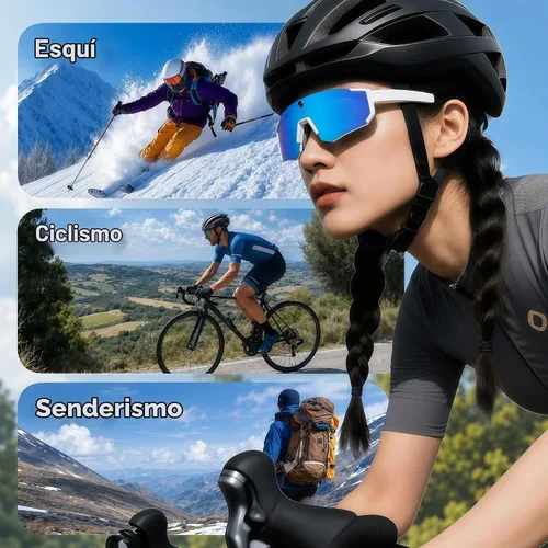 Vista 6 de Gafas de sol inteligentes Sport AI con cámara POV 4K (negro/azul hielo) Audio y video, traducción en tiempo real, asistente de voz AI