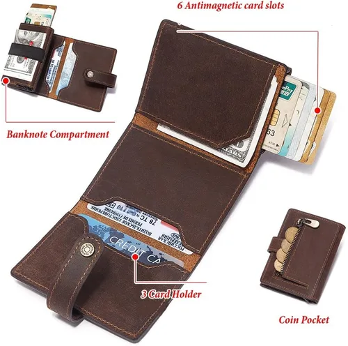 Vista 6 de HUMERPAUL Cartera de seguridad para tarjetas de crédito Soporte para tarjetas RFID Cartera pequeña Soporte para 9 tarjetas de crédito Bloqueo