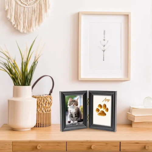 Vista 4 de Avont Kit de impresión de patas con marco de fotos y arcilla de impresión, recuerdo de impresión de huellas de patas para perros y gatos, exhibición