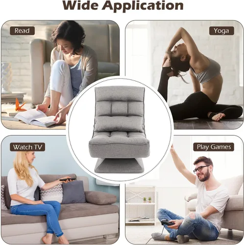 Vista 9 de Giantex Silla giratoria ajustable para el suelo, silla de videojuegos de 5 posiciones con base giratoria, marco de acero, almohada lumbar de masaje