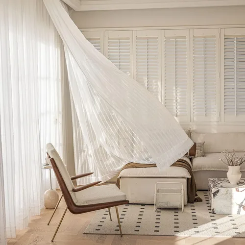 Vista 18 de 2 paneles de cortinas traslúcidas blancas de 54 pulgadas de largo, paneles transparentes de lino con textura para ventana, cortinas plisadas