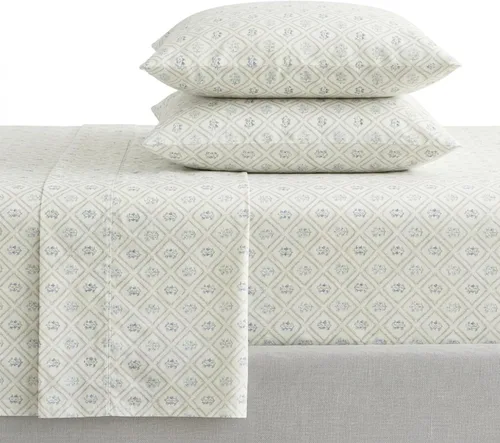 Vista 18 de Martha Stewart - Juego de sábanas tamaño individual con sábana bajera y funda de almohada, ropa de cama de percal de algodón con una sensación