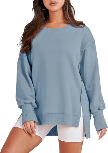 Vista 24 de ANRABESS Sudaderas de gran tamaño para mujer, con cuello redondo, manga larga, casuales y holgadas, con aberturas, ropa de otoño 2025