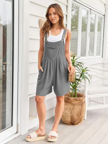 Vista 2 de AUTOMET Monos para mujer, trajes de verano, pantalones cortos, overoles de ajuste holgado, ropa cómoda a la moda 2024 sin mangas