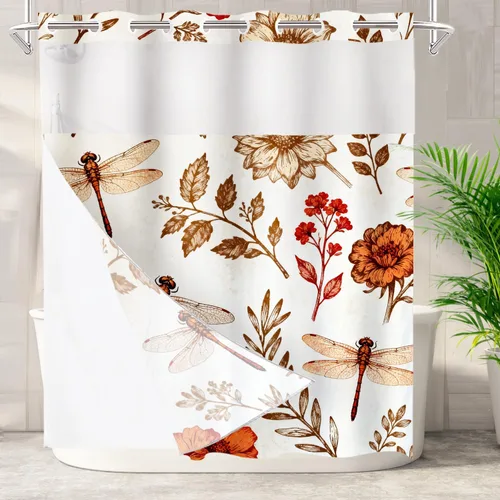 Vista 9 de Batmerry Maritime Nautical Hookless Shower Curtain with Snap in Liner Set, Anchors Ship Wheel Bath Curtain Magnetic Hem Quick-Drying Waterproof