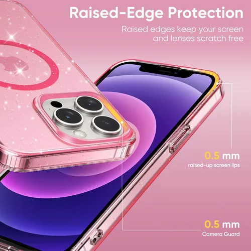 Vista 5 de ABenkle Funda para iPhone 12, para iPhone 12 Pro, compatible con MagSafe, purpurina transparente linda para mujeres y niñas, funda protectora