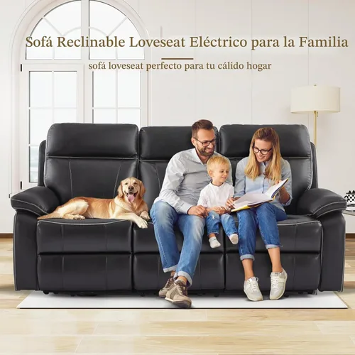 Vista 7 de Sofá Reclinable Eléctrico con Mesa Plegable, Sofá Reclinable Eléctrico de Cuero Transpirable, Sofá Reclinable Loveseat Eléctrico