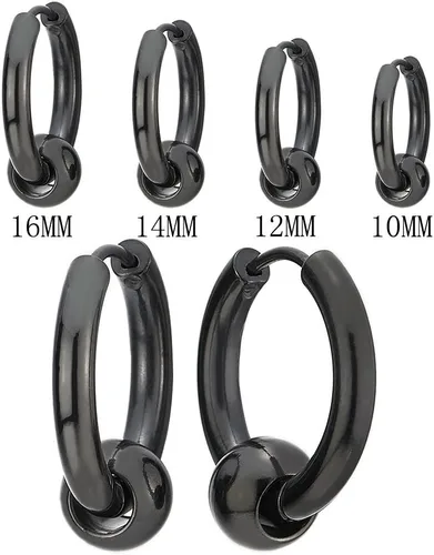 Vista 2 de Aretes de aro con bisagras de acero inoxidable para hombres y mujeres, 2 piezas